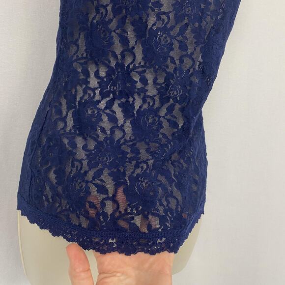Vtg Hanky Panky Tank Top Women Small Navy Blue Lace Floral Sheer Stretch USA Y2K - Picture 4 of 13